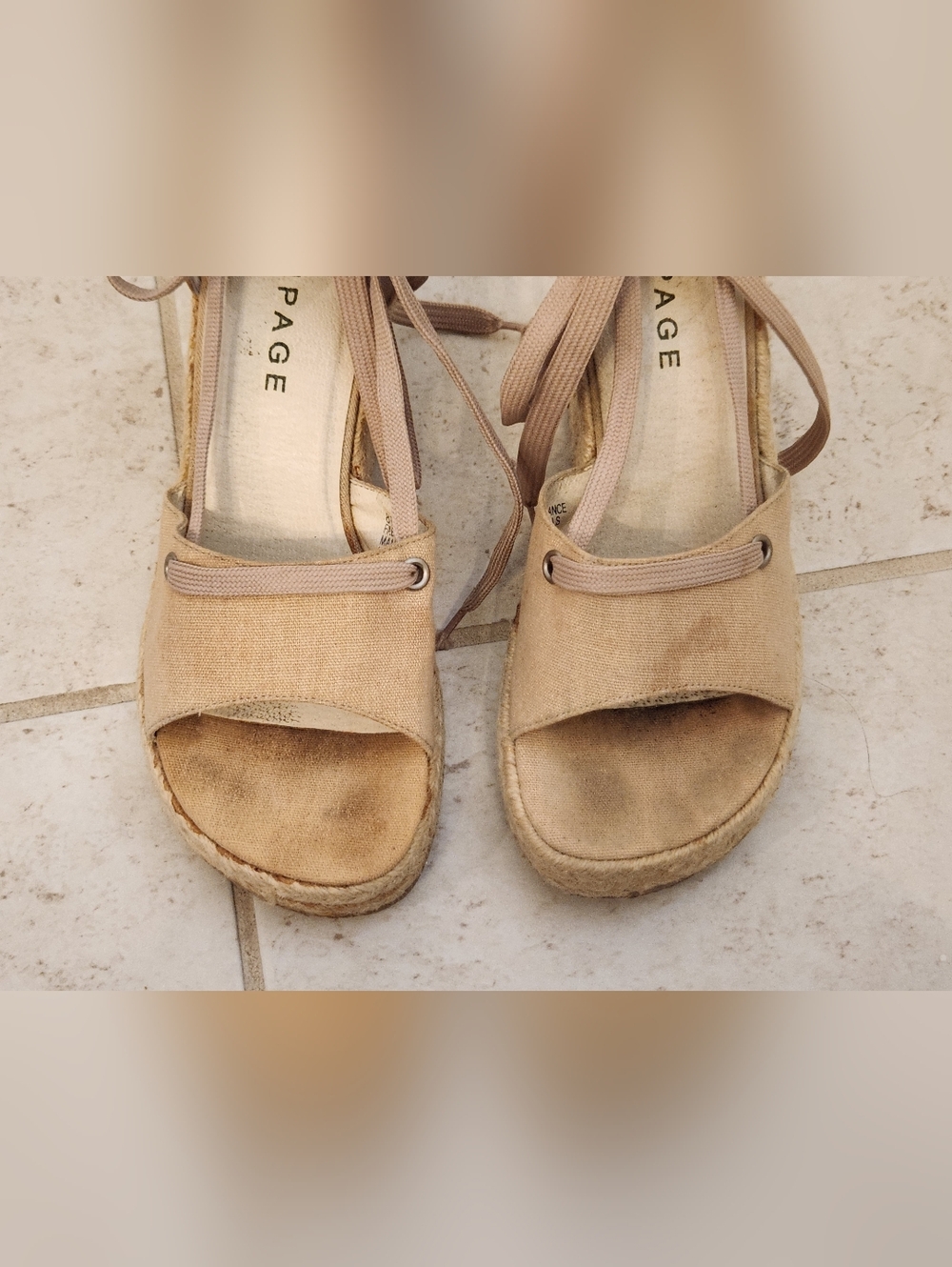 Rampage Beige Tan Women's Wedge Sandals Size 8.5 Tie - Picture 5 of 5